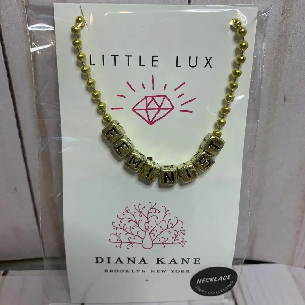 Diana Kane Little Lux Feminist Gold Tone Ball Chain Alphabet Bead Necklace‎ NEW